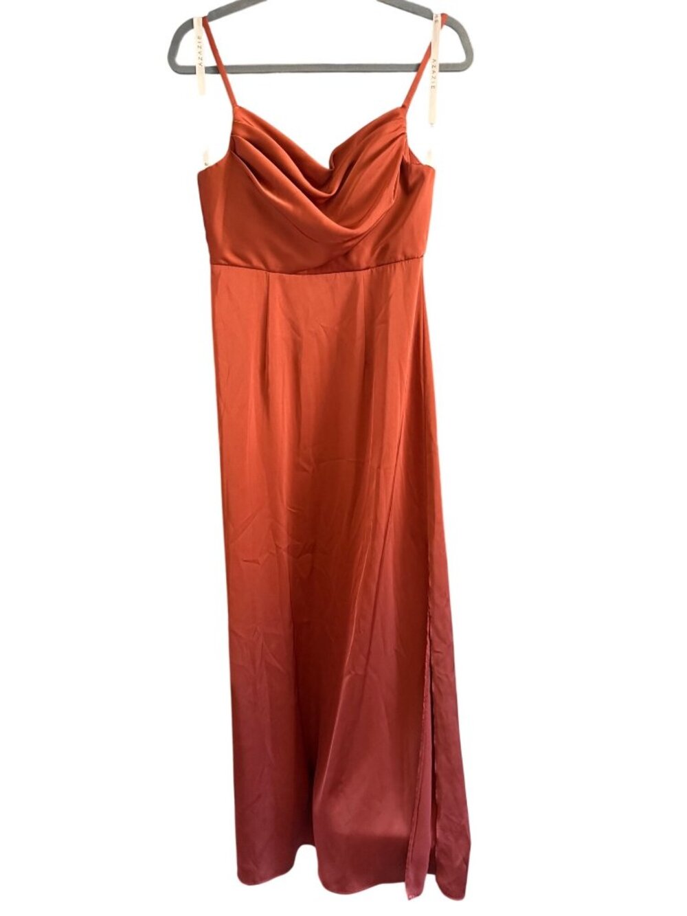 Azazie Sarella Stretch Cinnamon A-Line Pleated Stretch Satin Dress Bridesmaid A6